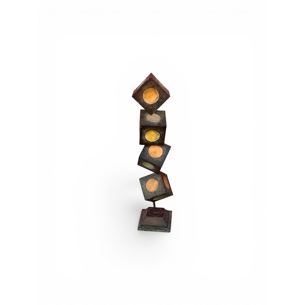 Brutalist Brass Cube Sculpture‎ | Vintage Modernist Geometric Table Art